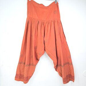 Vintage Rust Brown Swirl Boho Gypsy Harem Drawstring Pants
